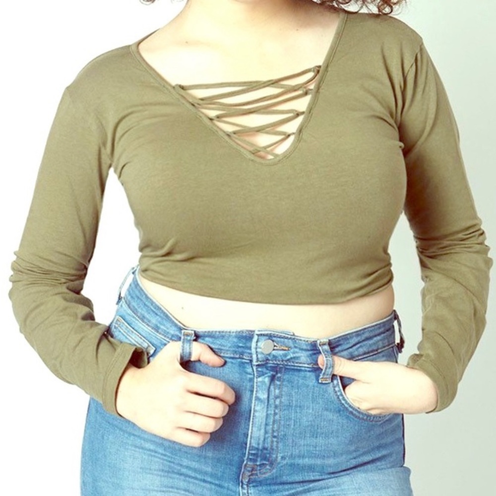 Olive Green long sleeve crop top